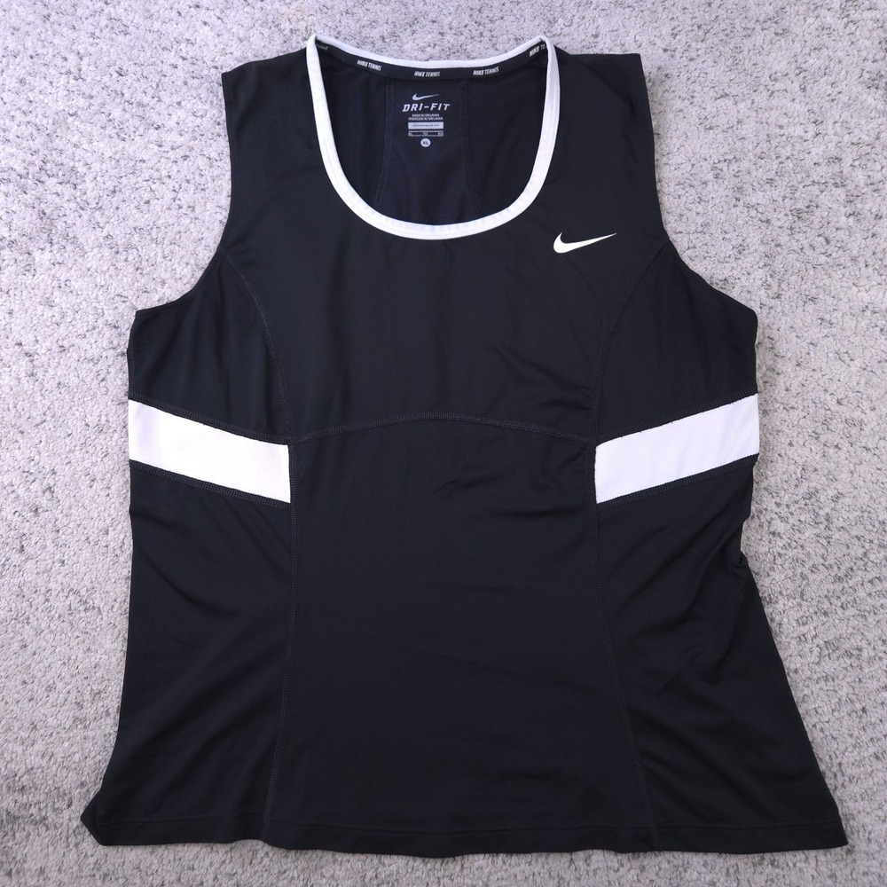 Nike Tennis Top Womens XL Tank Sleeveless Power Dri-Fit‎ Black White 523407-010